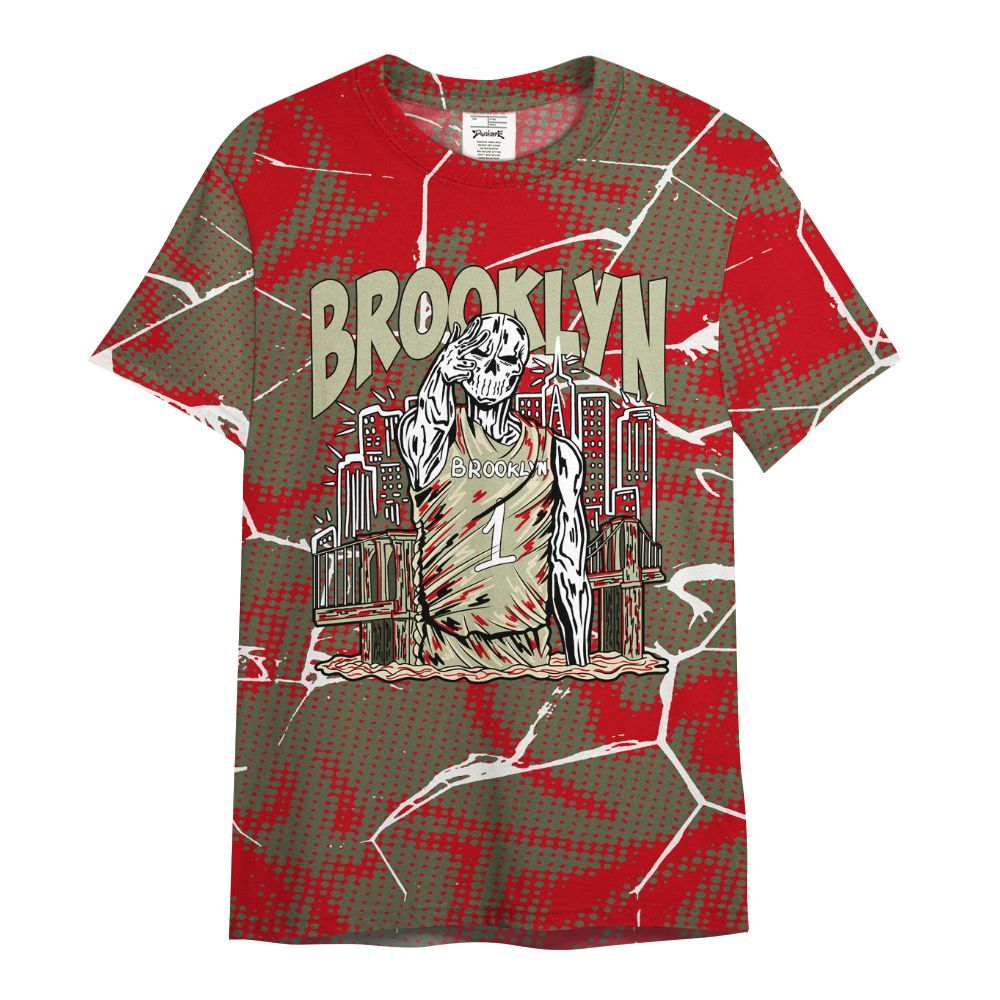 Shirt To Match Travis Scott Low OG Medium Olive 1s - Brooklyn's Skeleton Crack All Over Print