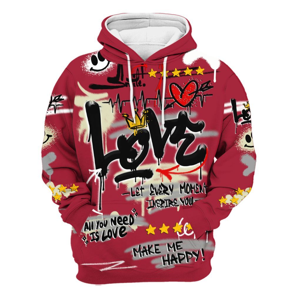 Hoodie To Match High OG Chicago Shadow 1s - Happy Love Beats Graffiti All Over Print