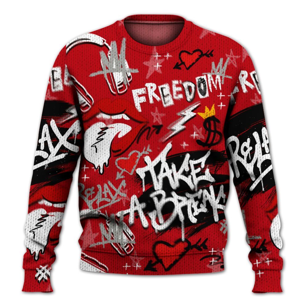 Knitted Sweater To Match Air Griffey Max Gray Reds 1s - Take Break Freedom Graffiti Streetwear