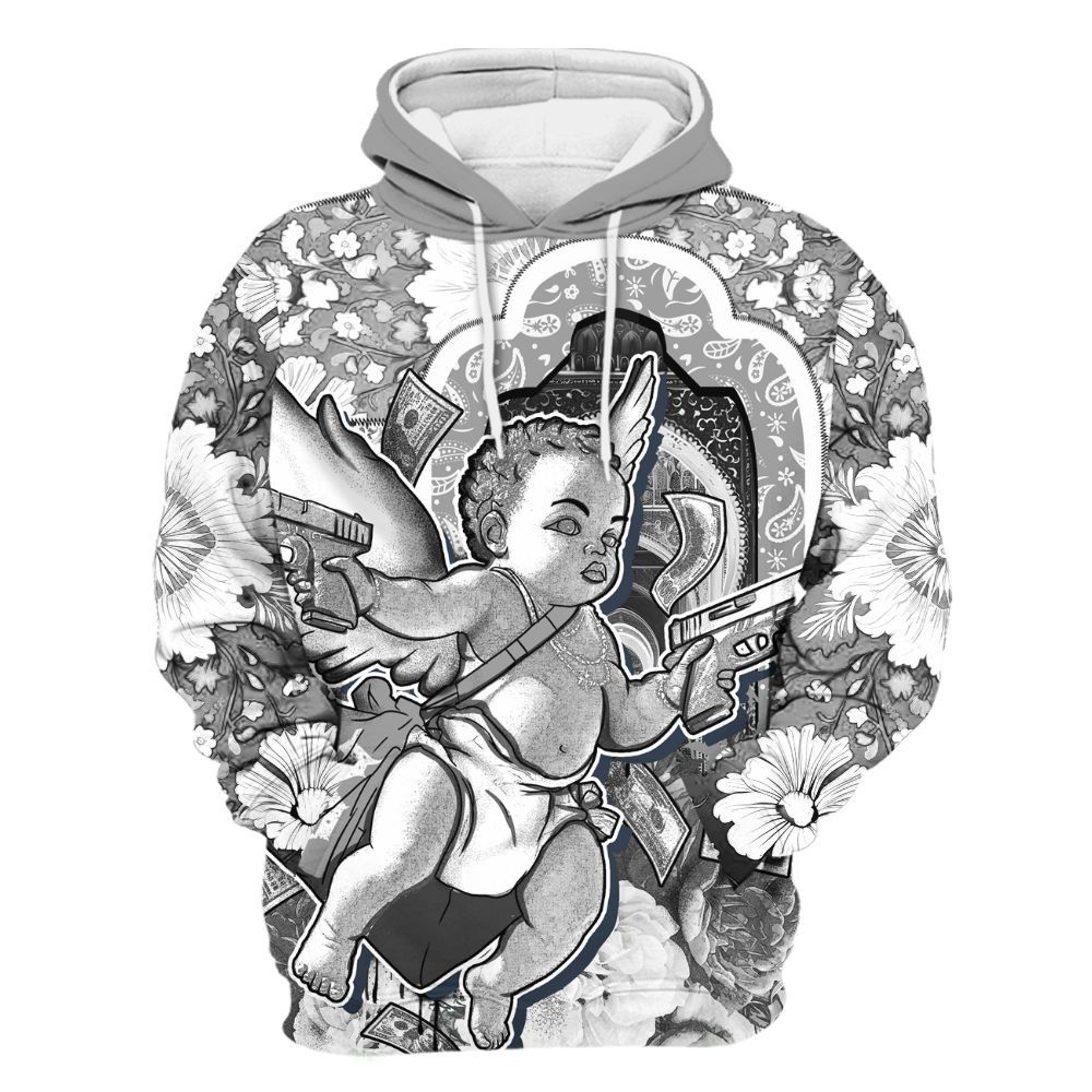 Hoodie To Match Black Wolf Grey 12s - Angel Money Bag All Over Print