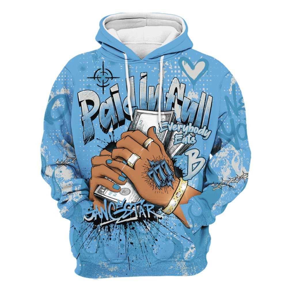 Hoodie To Match SB Dunk Low University Blue - Lucky Money Paid In Full Graffiti All Over Print