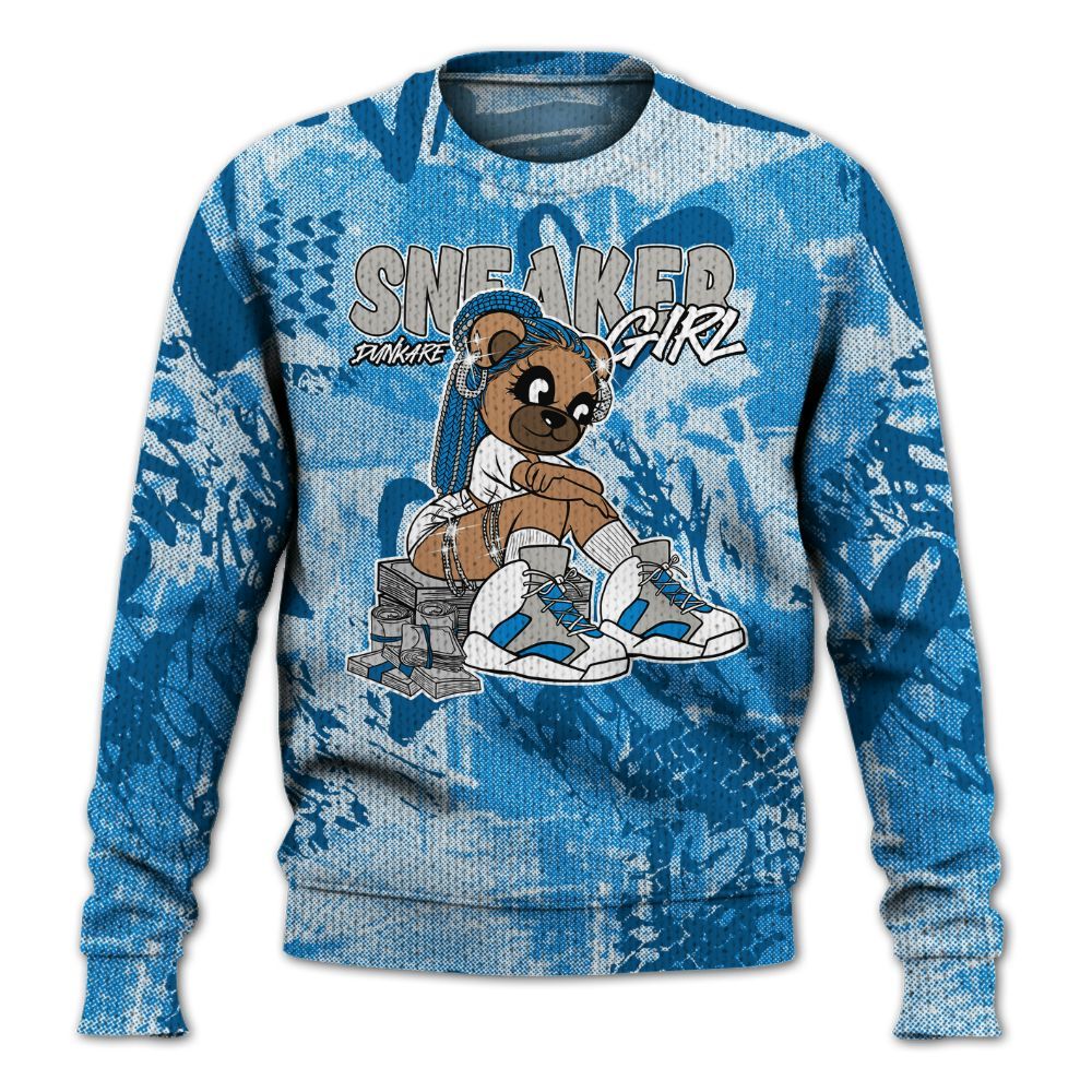 Knitted Sweater To Match Industrial Blue 4s - Sneaker Girl Bear Heart Grunge
