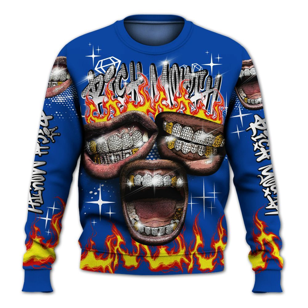 Sweatshirt To Match Hyper Royal 12s - Rich Mouth Fire Rap Retro 90s All Over Print