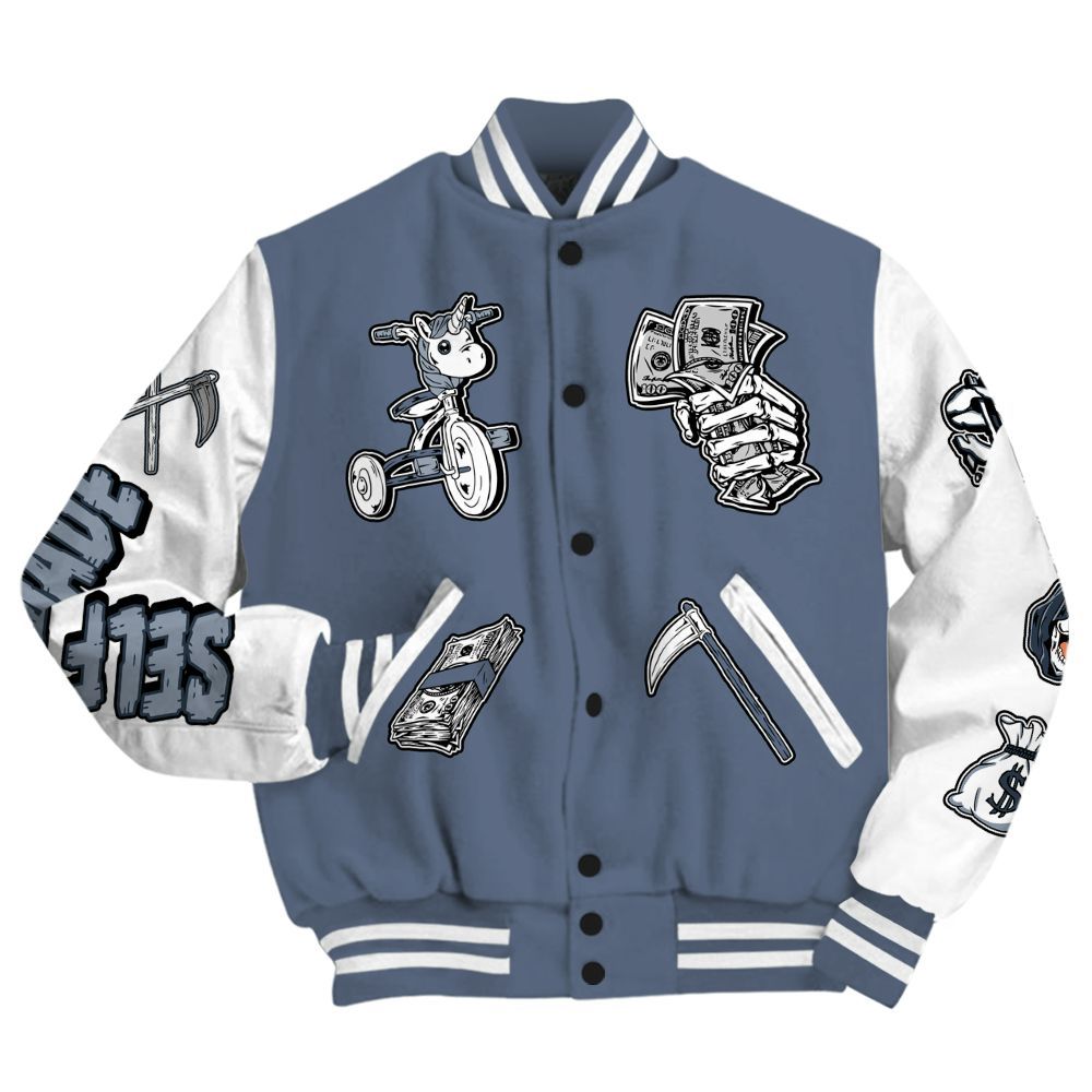 Varsity Jacket To Match Low Diffused Blue 11s - Self Make Skeleton All Over Print