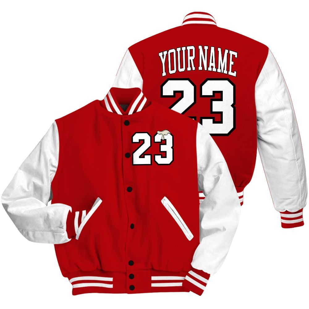 Varsity Jacket To Match Cement Grey 3s - Custom Name Number 23 Drip All Over Print