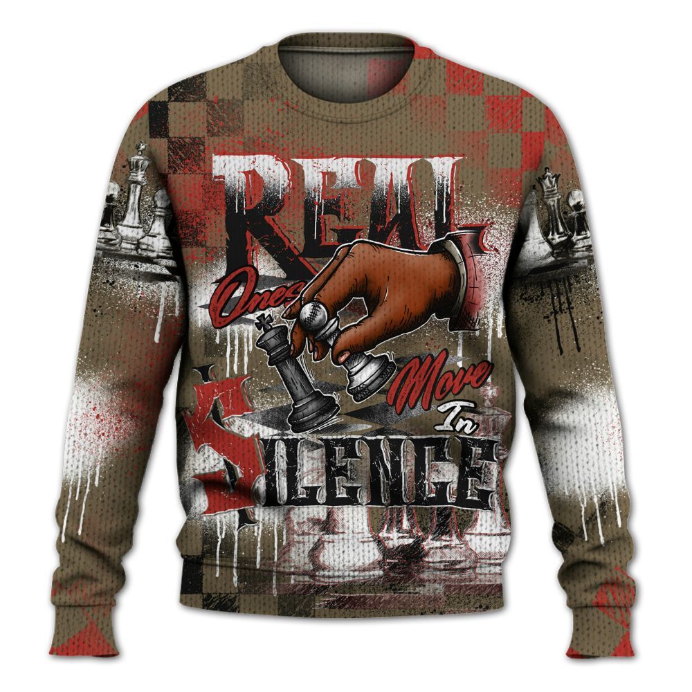 Sweater To Match Olive 9s - Chess Move In Silence Graphic