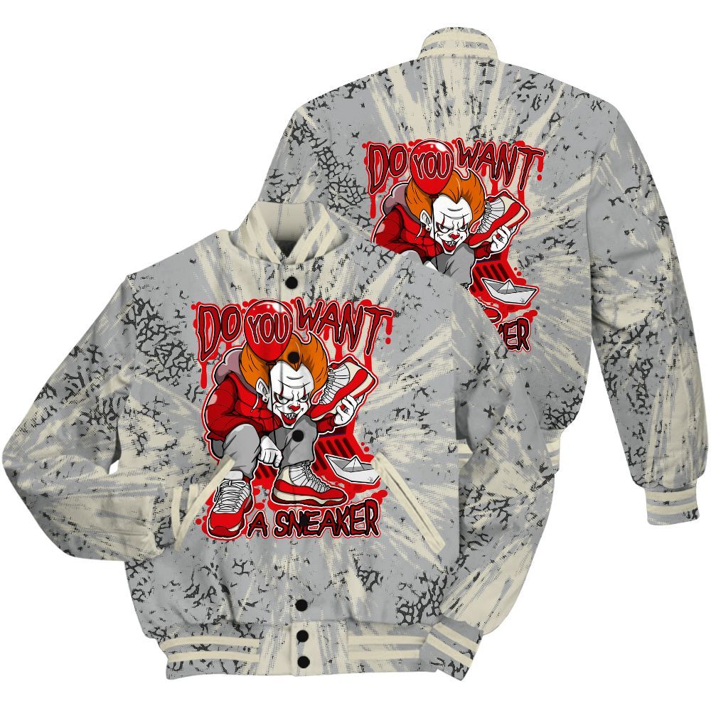 Varsity Jacket To Match Cement Grey 3s Shirt - Clown Scary Sneakers Graphic Halloween All Over Print