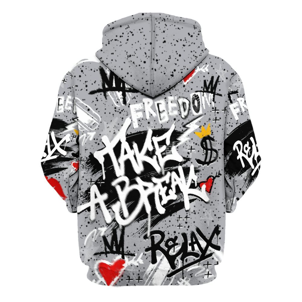 Hoodie To Match White Cement 4s - Take Break Freedom Graffiti Streetwear All Over Print