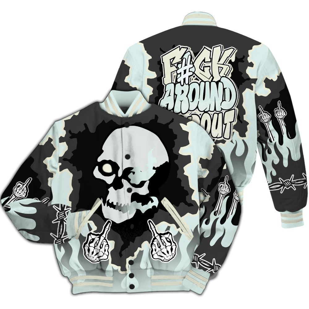 Varsity Jacket To Match Pure Platinum 4s - F Around Find Out Graphic Trapped All Over Print