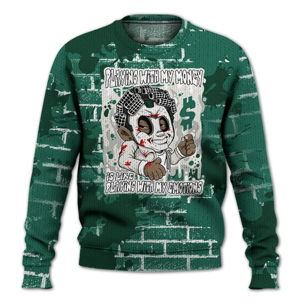 Knitted Sweater To Match Oxidized Green 4s - Playing With My Money Graphic Halloween