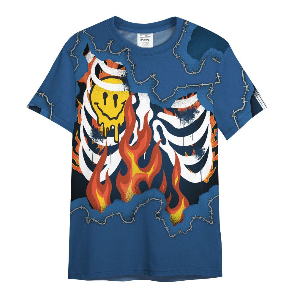 Shirt To Match High OG Midnight Navy 1s - Skeleton On Fire Skrrt All Over Print