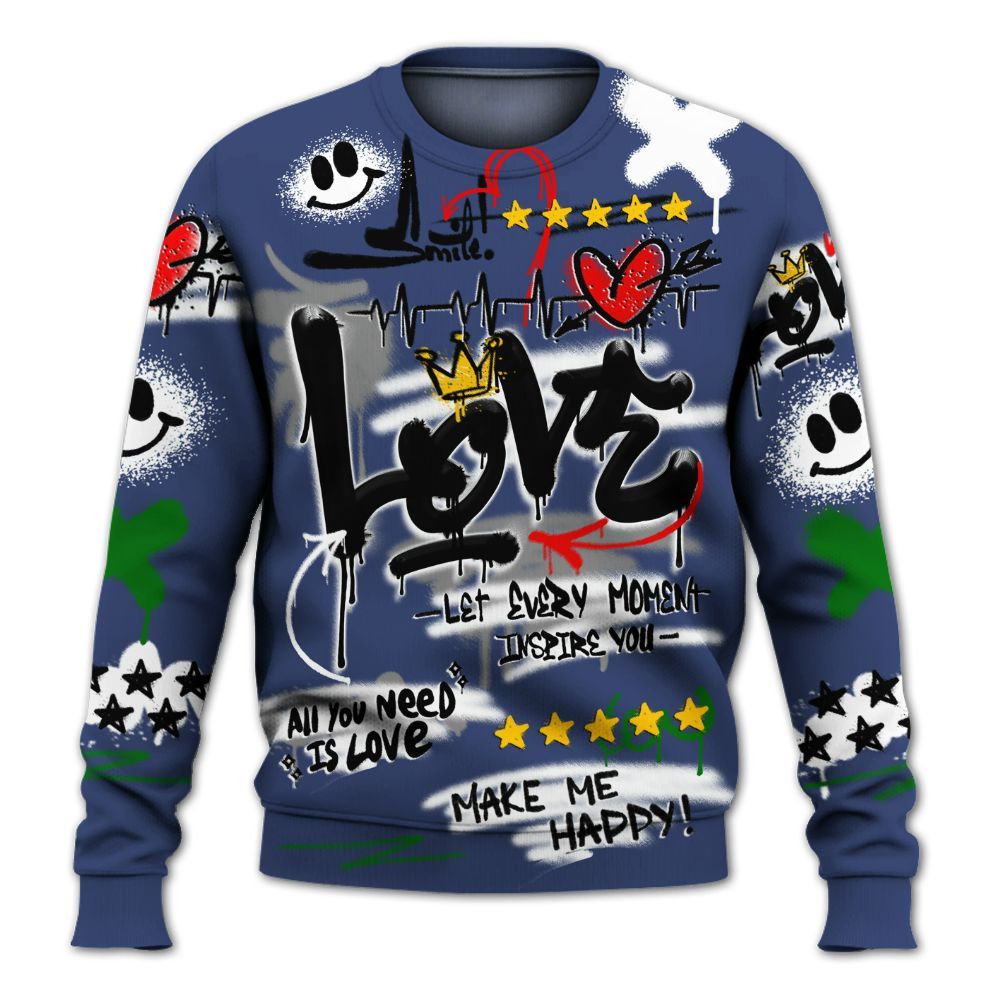 Sweatshirt To Match Midnight Navy 13s - Happy Love Beats Graffiti Streetwear All Over Print