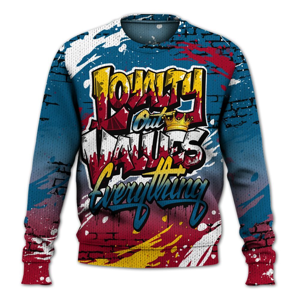 Knitted Sweater To Match GS Messy Room 4s - Values Of Loyalty Drip