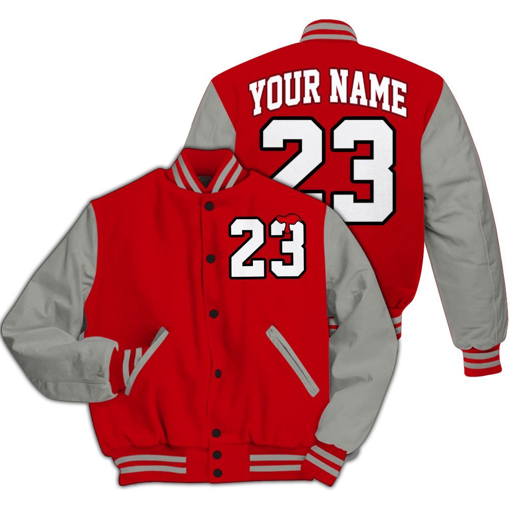 Varsity Jacket To Match Air Griffey Max Gray Reds 1s - Custom Name Number 23 Drip All Over Print
