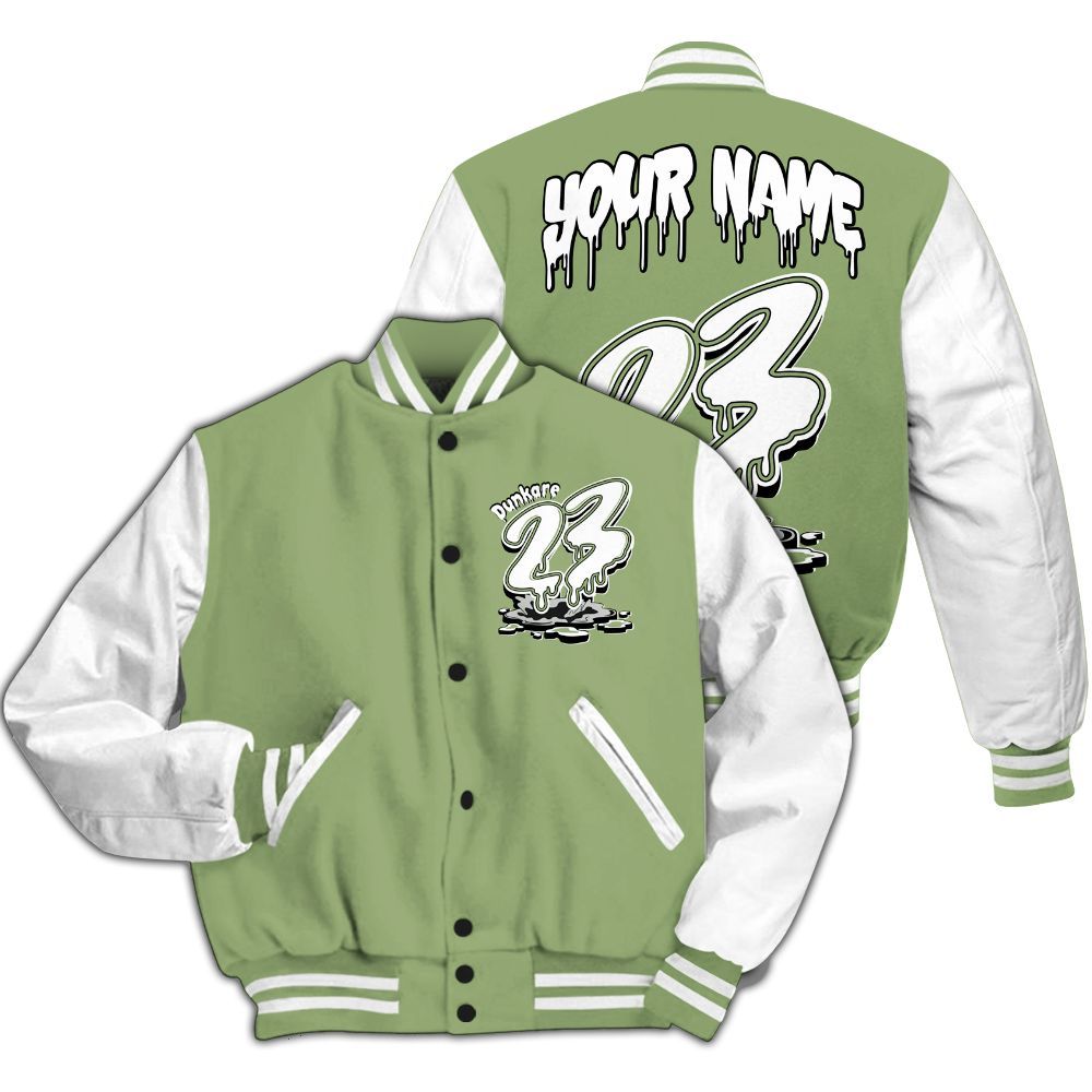 Varsity Jacket To Match Oil Green 4s - Custom Name 23 Drip All Over Print