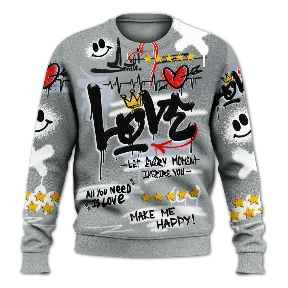 Sweatshirt To Match White Metallic 2026 5s - Happy Love Beats Graffiti Streetwear All Over Print