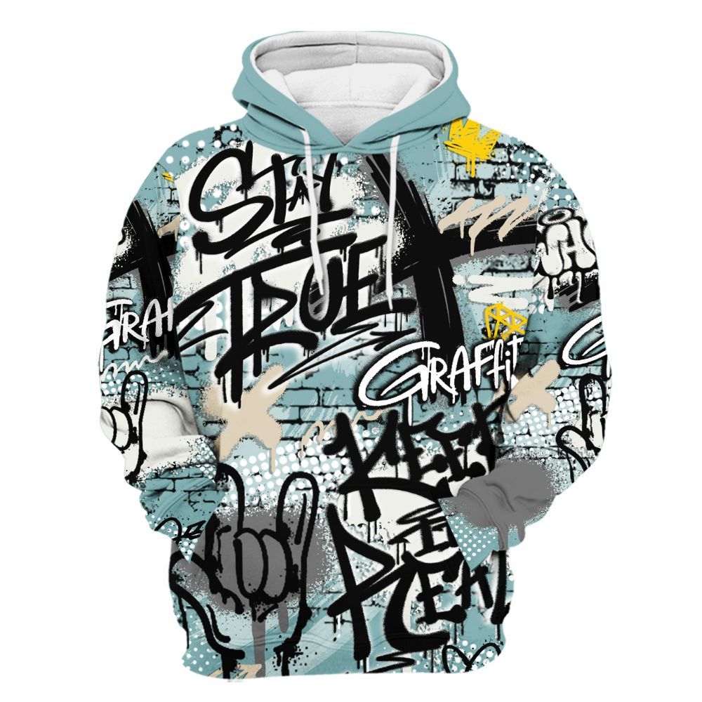 Hoodie To Match Dunk Low Glacier Blue Pale Ivory - True It Real Graffiti Streetwear All Over Print