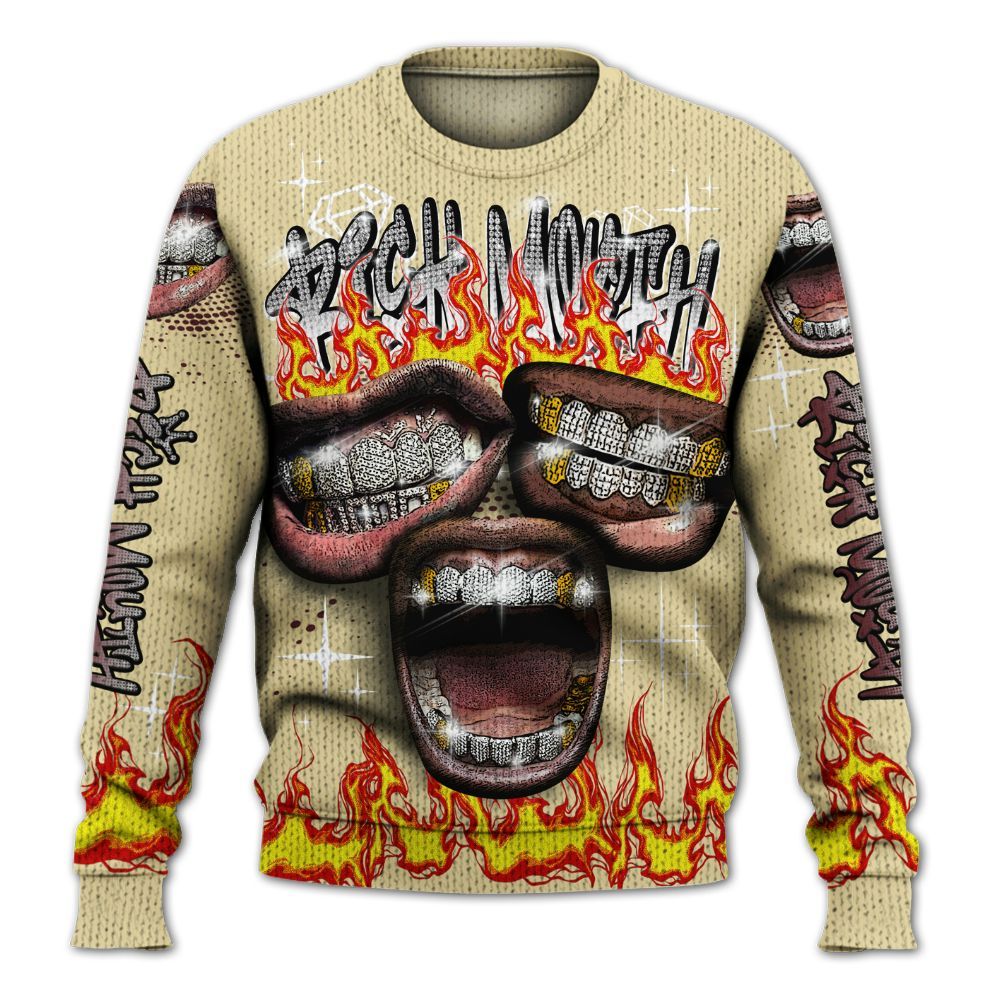Knitted Sweater To Match Women Phantom 12s - Rich Mouth Fire Rap Retro 90s