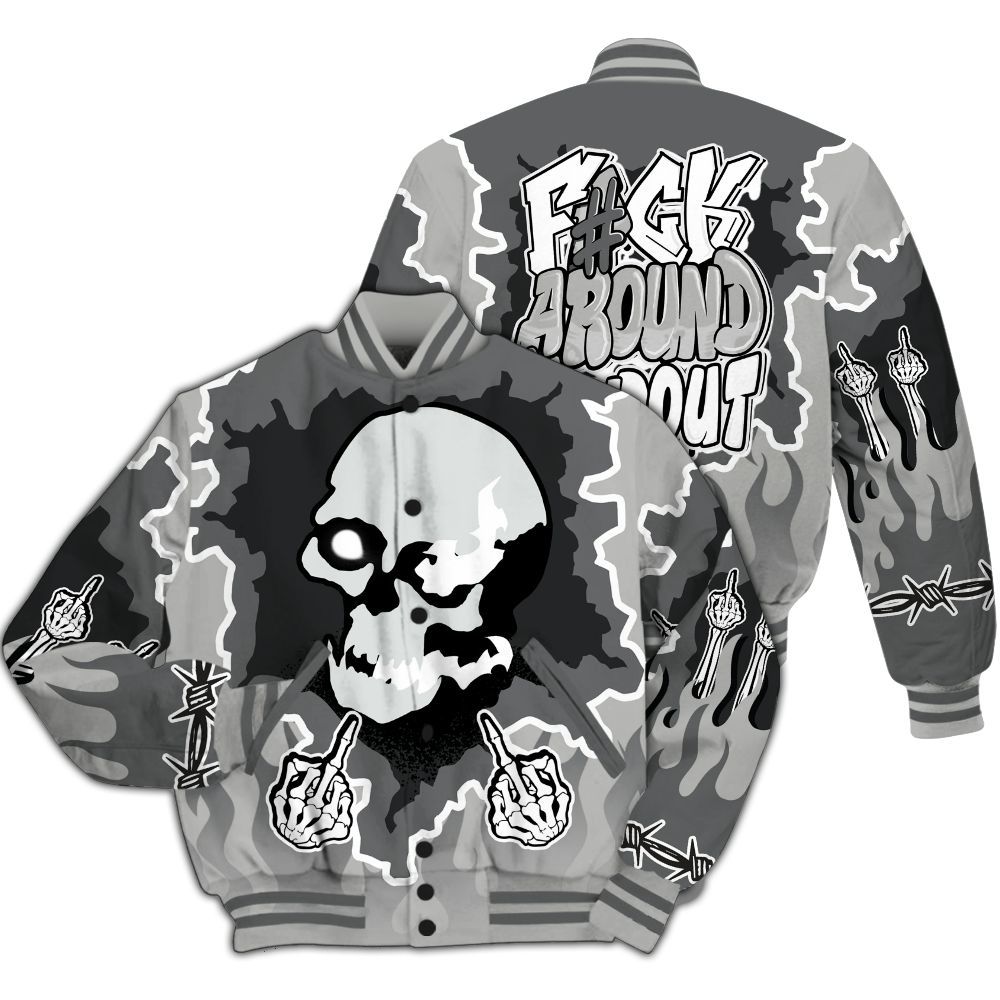 Varsity Jacket To Match Retro Wet Cement 4s - F Around Find Out Graphic Trapped All Over Print