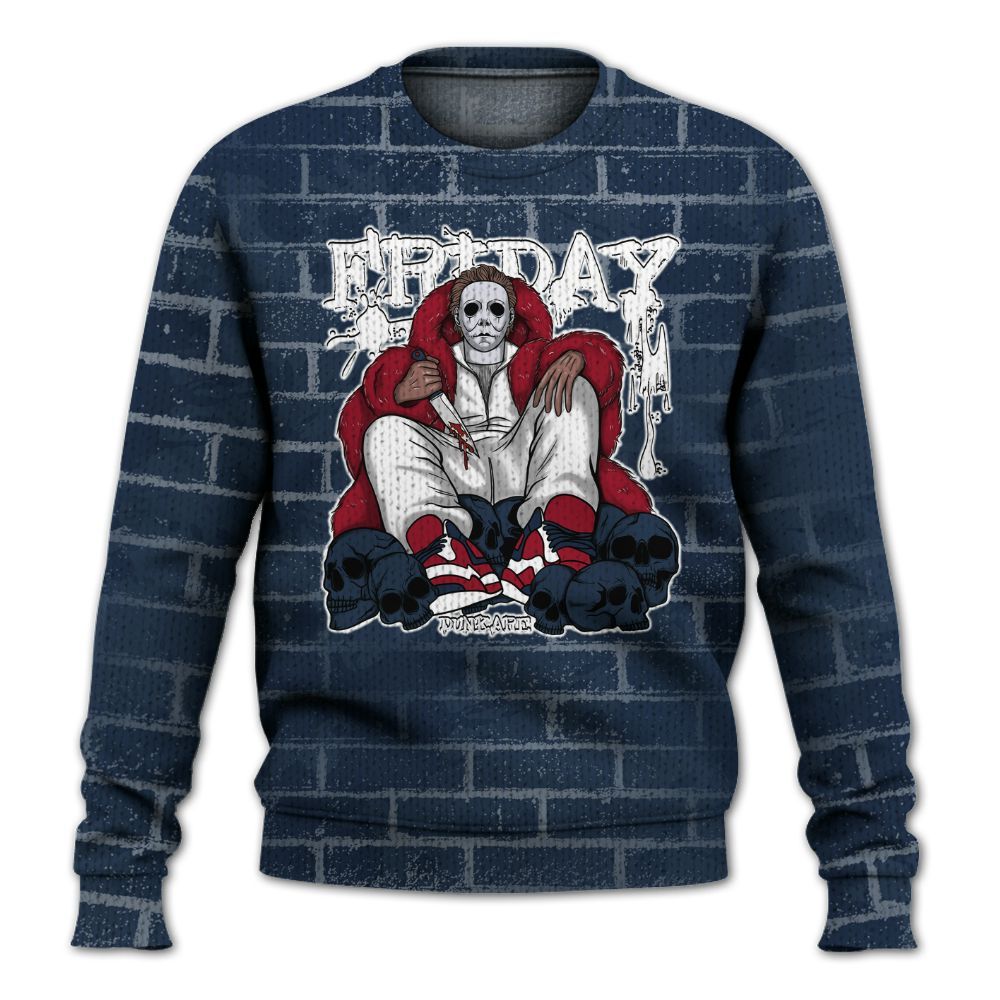 Knitted Sweater To Match White Midnight Navy 6s - Friday Brick