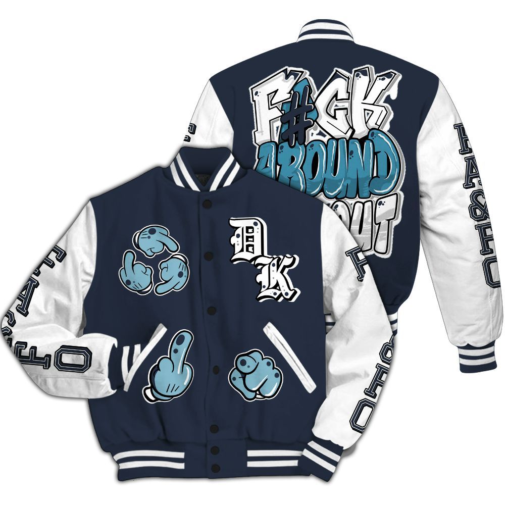 Varsity Jacket To Match Retro Obsidian 13s - F Around Find Out Graphic All Over Print