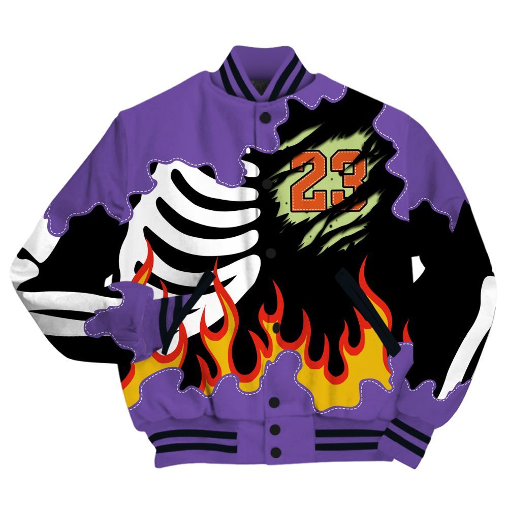 Varsity Jacket To Match Canyon Purple 4s - Burning Skeleton 23 G.O.A.T All Over Print