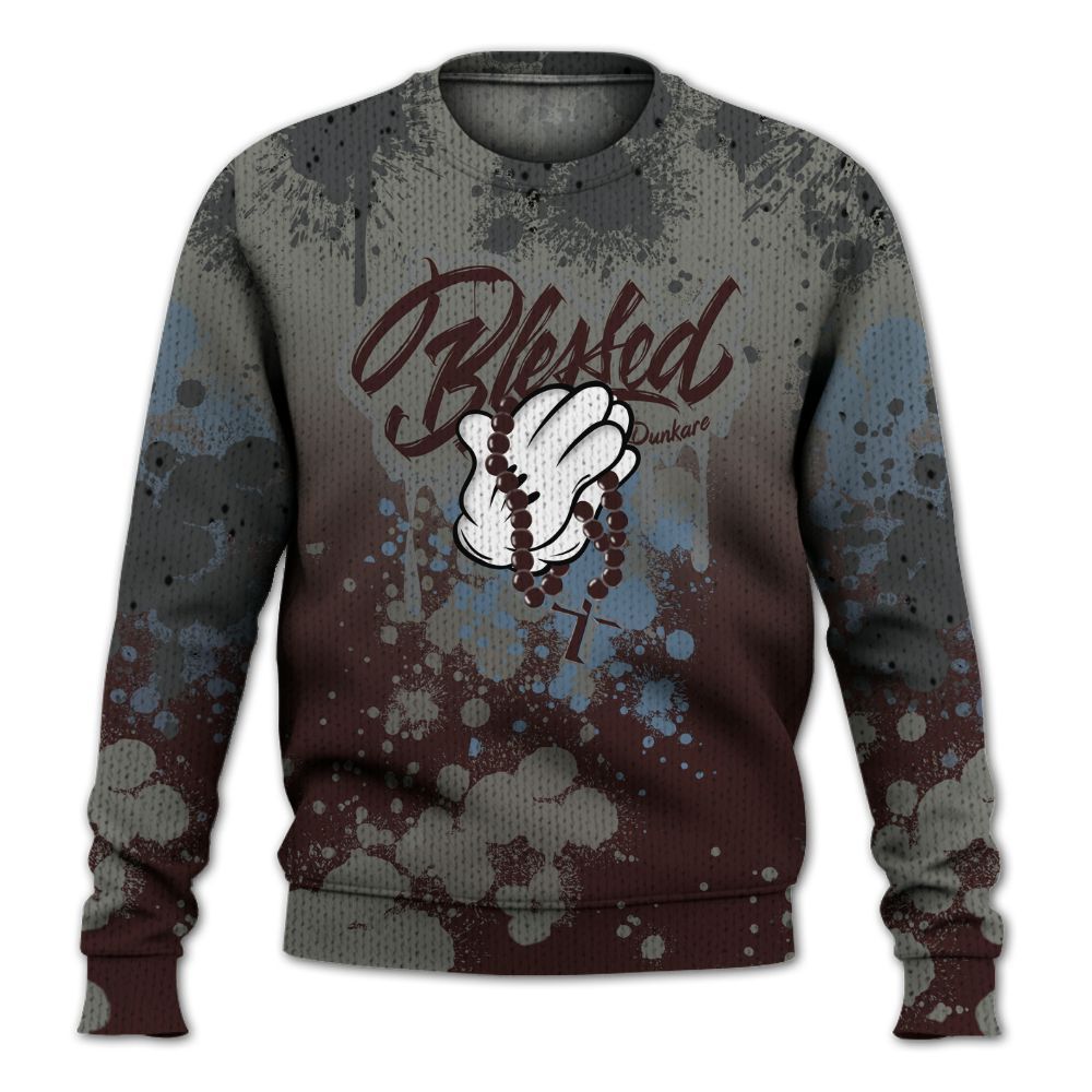Knitted Sweater To Match Burgundy 5s - God Blessed Ink Drip