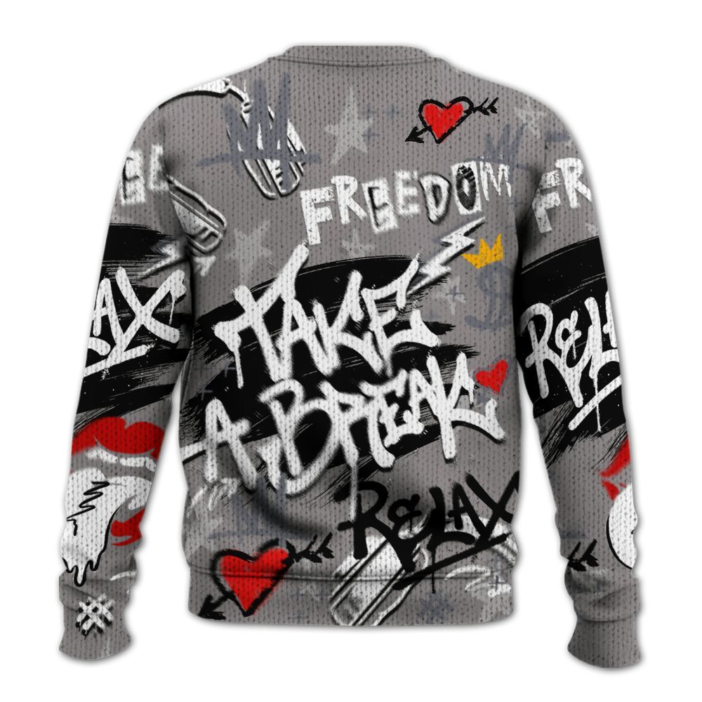 Knitted Sweater To Match Cool Grey 11s - Take Break Freedom Graffiti Streetwear