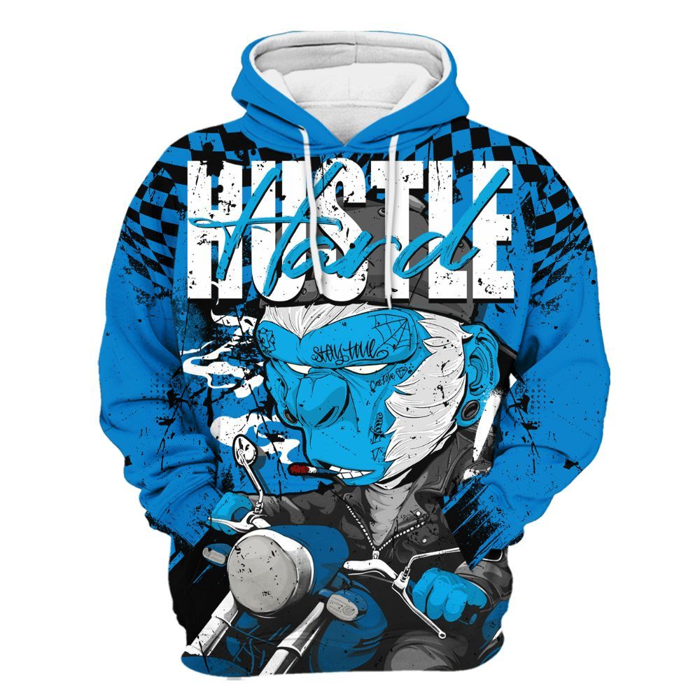 Hoodie To Match Industrial Blue 4s - Hustle Hard Monkey Military Blue 4s All Over Print