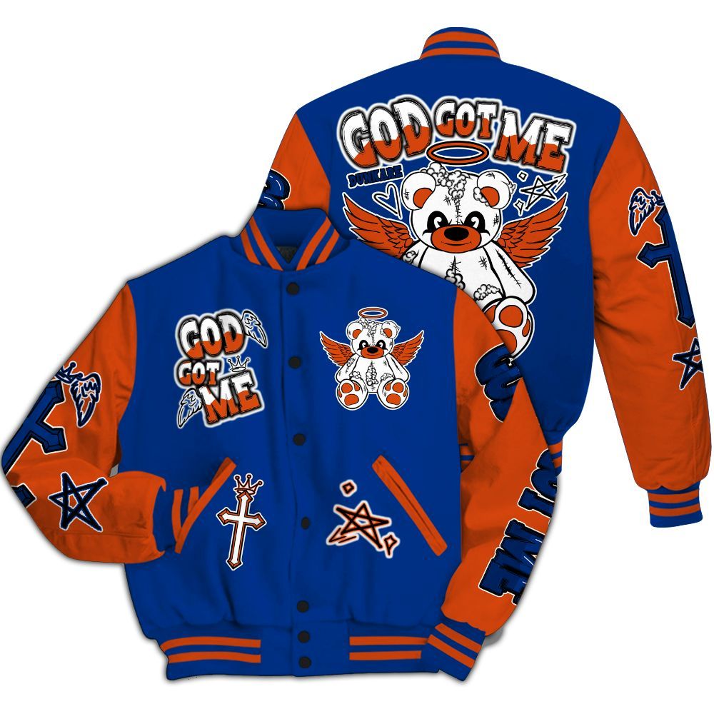 Varsity Jacket To Match Mid Knicks 1s - Gods Guides Me Bear All Over Print