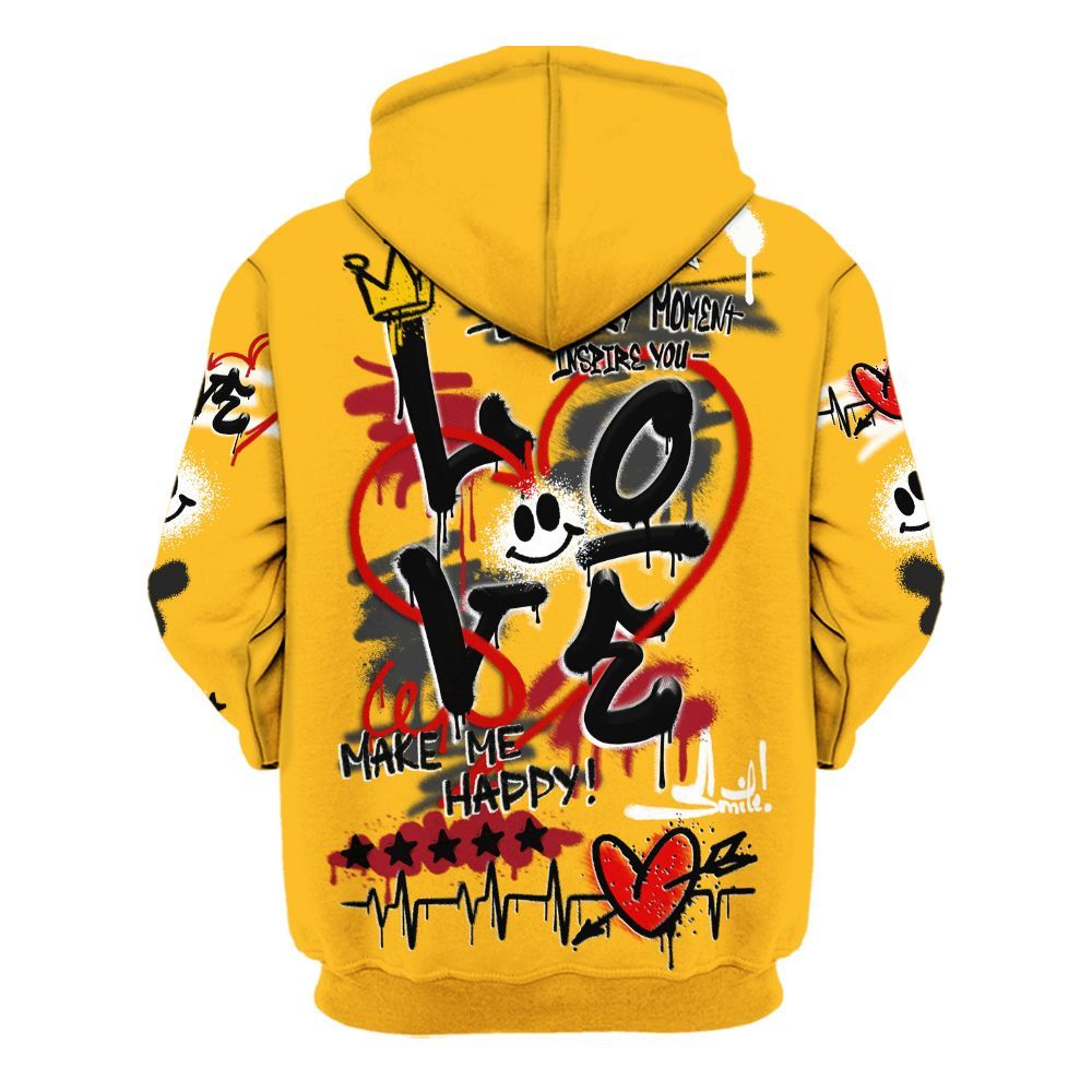 Hoodie To Match White Taxi 12s Shirt, Happy Love Beats Graffiti Streetwear All Over Print