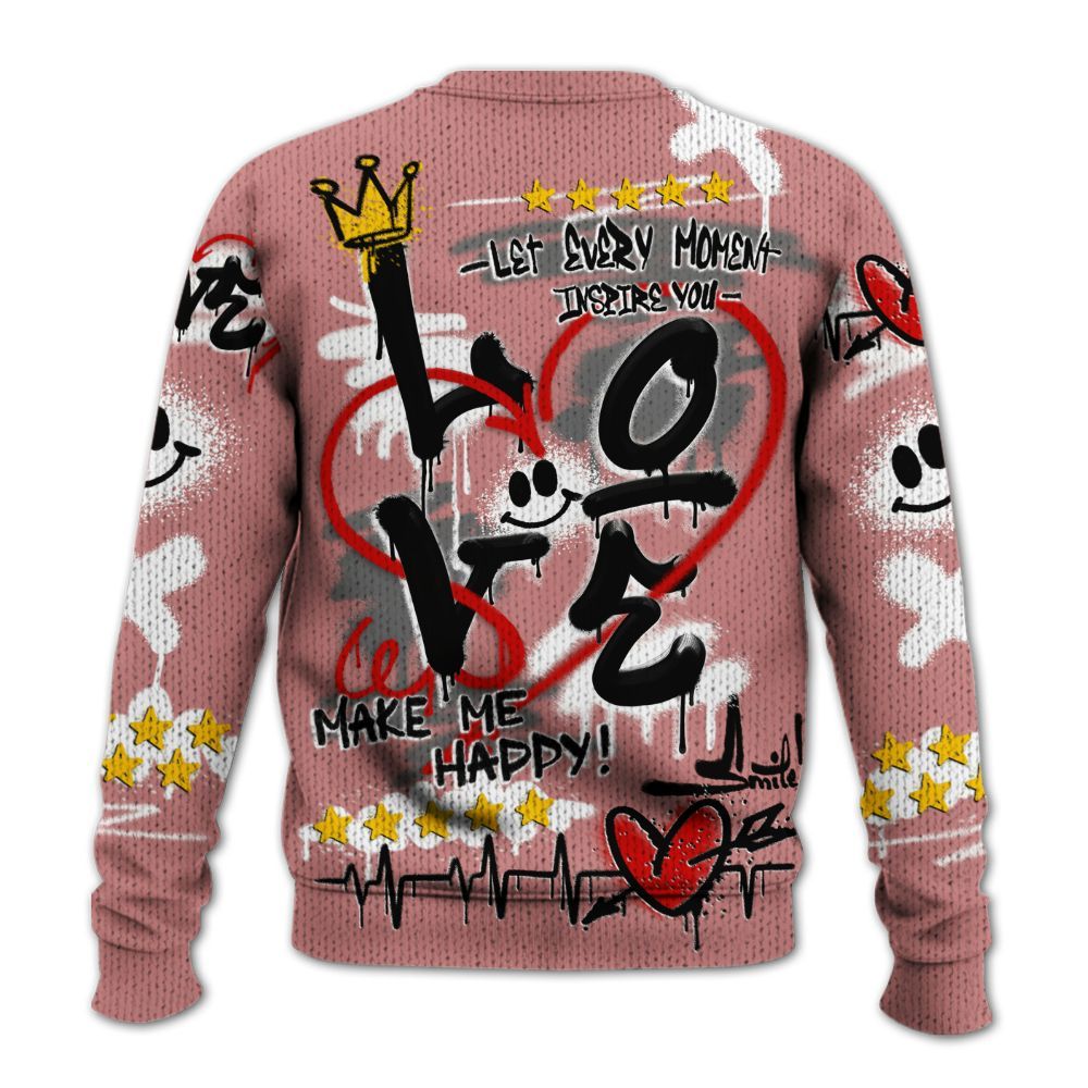 Knitted Sweater To Match Low OG Rust Pink 1s - Happy Love Beats Graffiti Streetwear