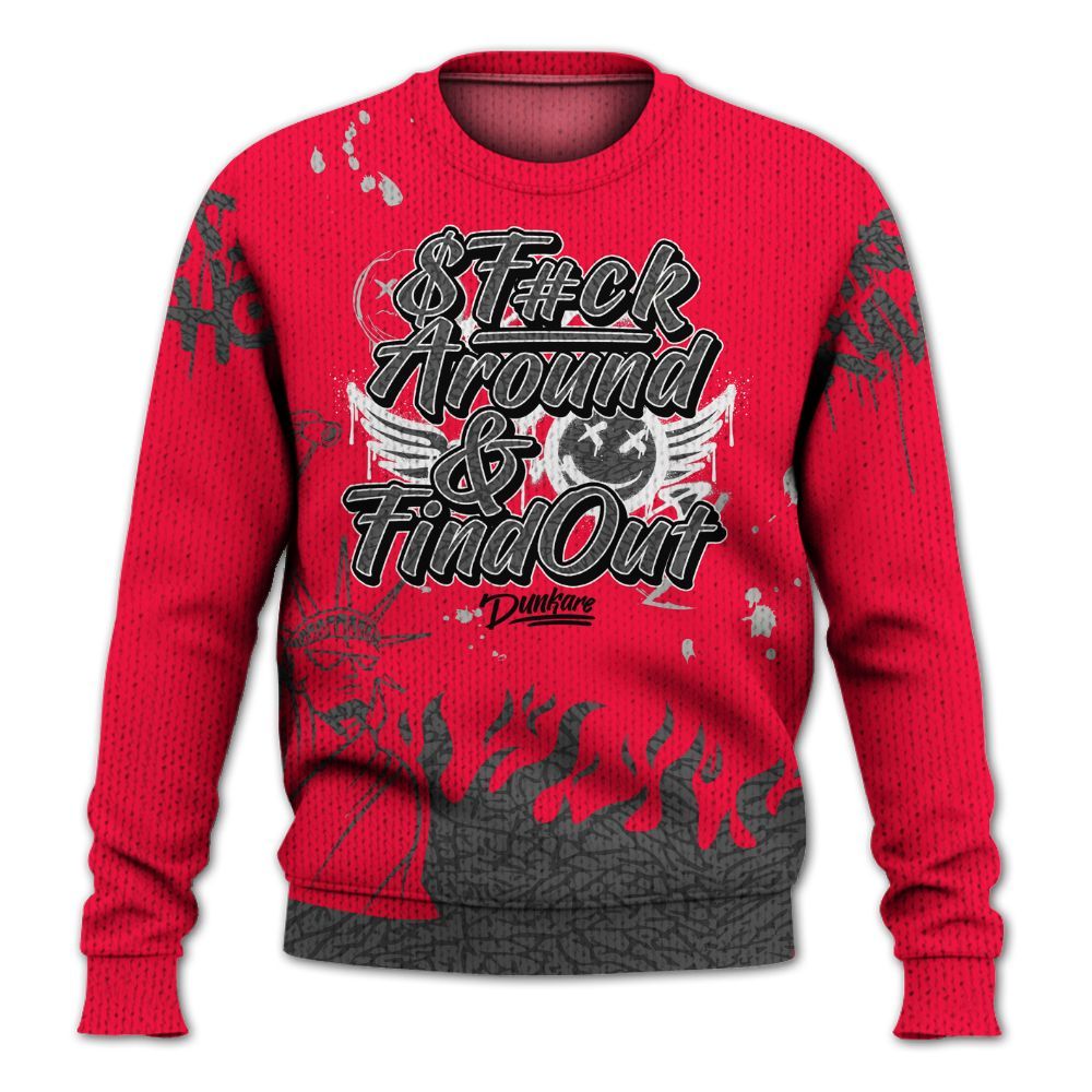 Knitted Sweater To Match Retro Fire Red 3s - Graphic Fck Around Find Out