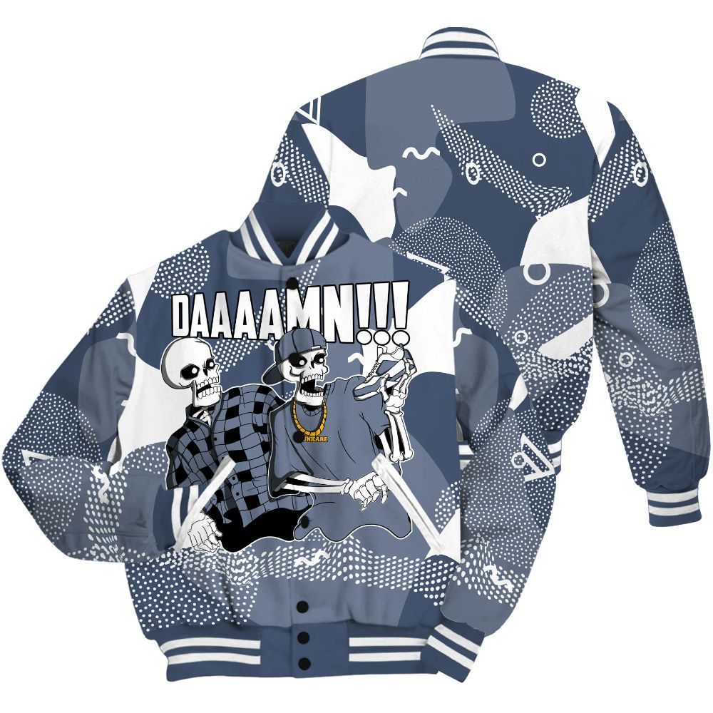 Varsity Jacket To Match Low Diffused Blue 11s - Graphic Meme Damnn All Over Print