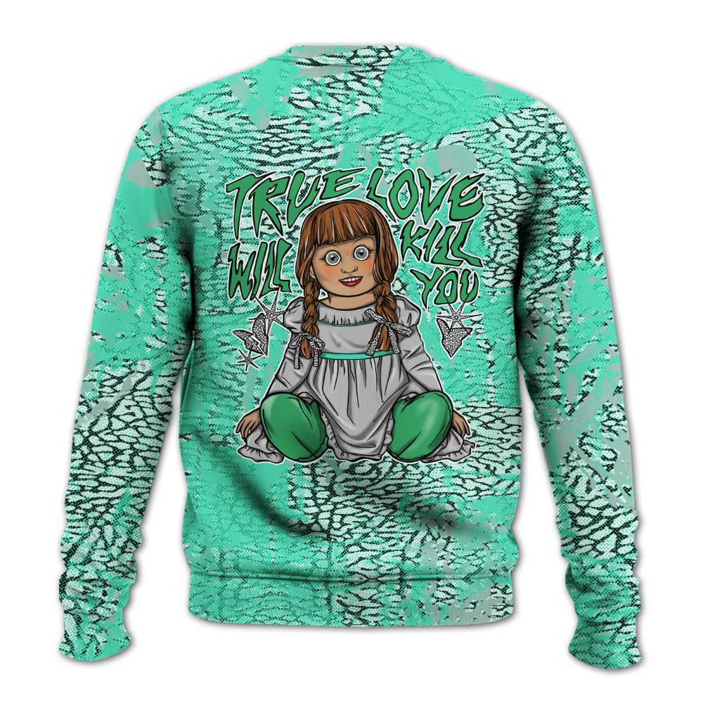 Sweatshirt To Match Black Green Glow 3s - Genuine Loves Bear Heart Grunge All Over Print