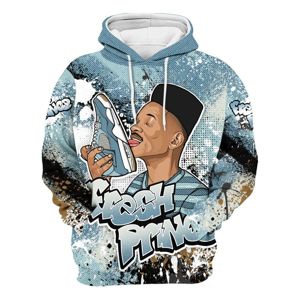 Hoodie To Match Denim Worn Blue 2025 4s - Fresh Sneaker Lick All Over Print