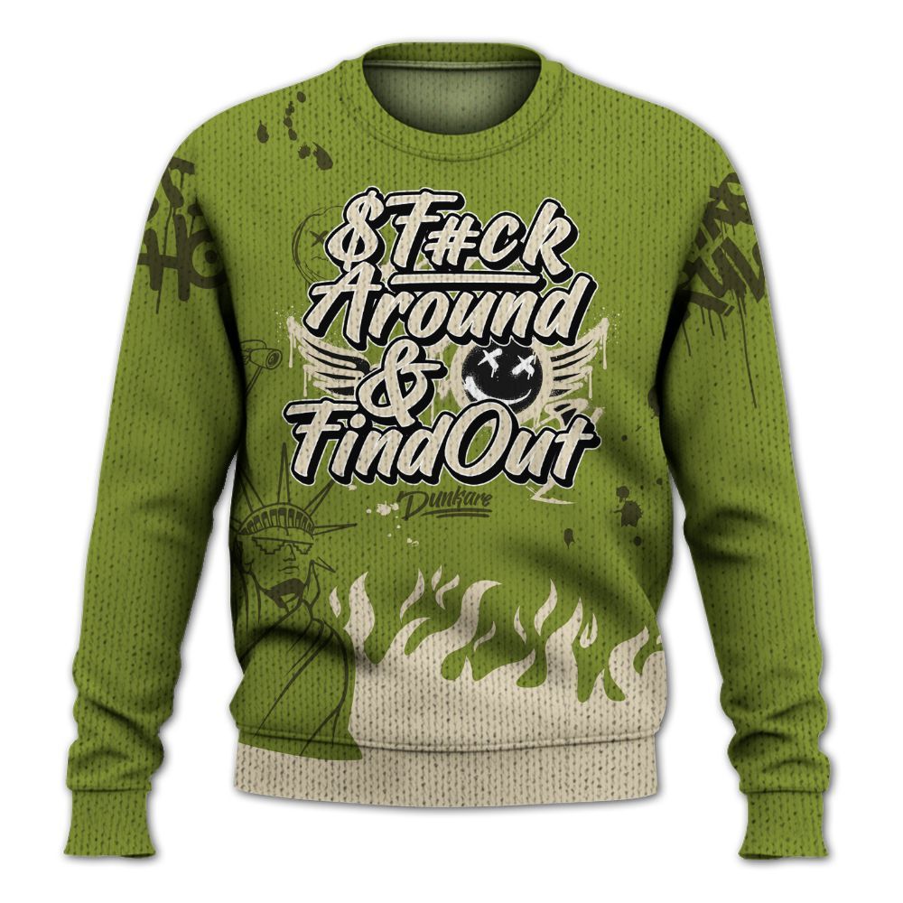 Knitted Sweater To Match SB Dunk Low Asparagus - Graphic Fck Around Find Out