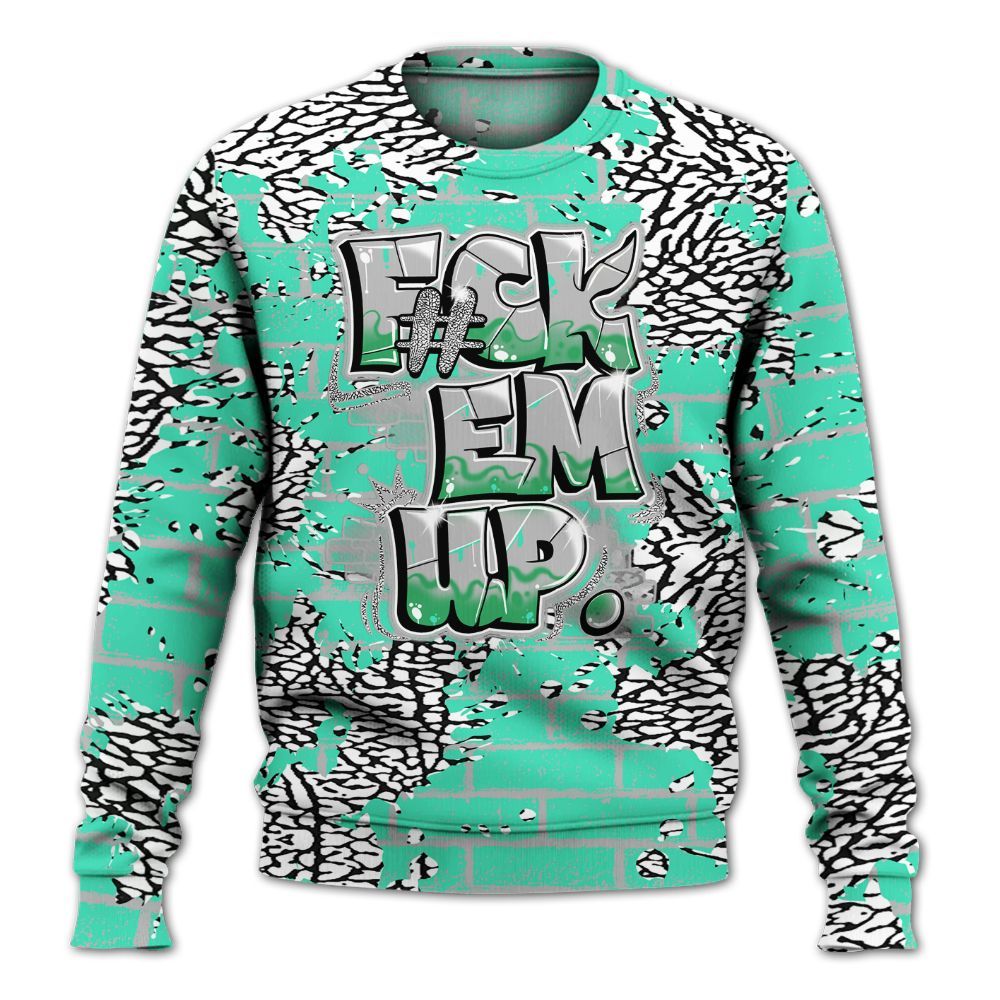 Sweatshirt To Match Black Green Glow 3s - F#ck Em Graphic Brick Art All Over Print