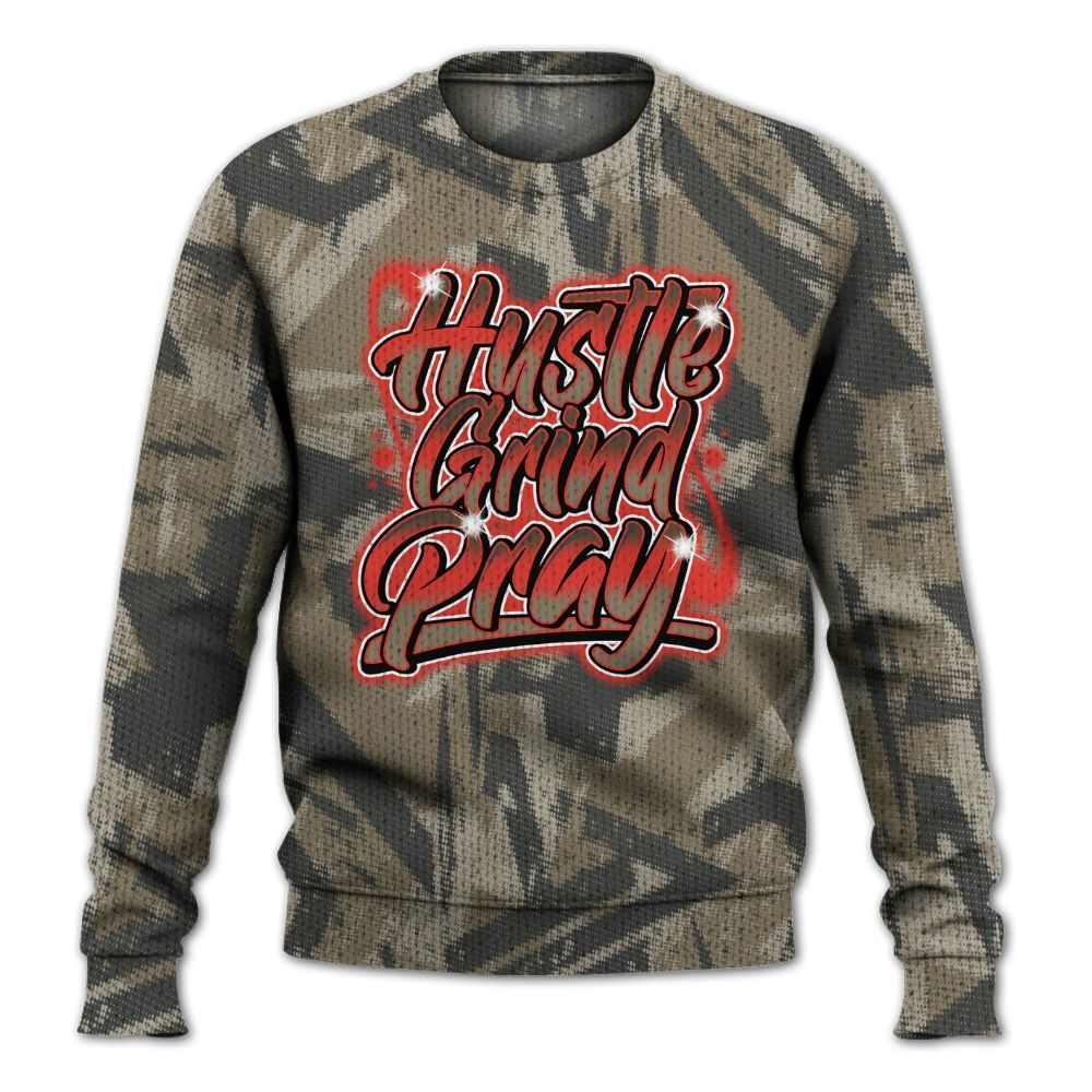 Knitted Sweater To Match Olive 9s - Hustles And Prayer Graphic Halftone