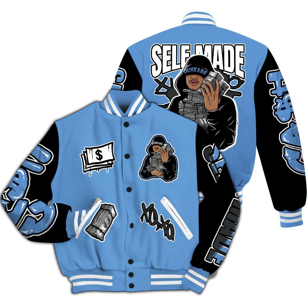 Varsity Jacket To Match Black University Blue 5s - Selfmade Unique All Over Print
