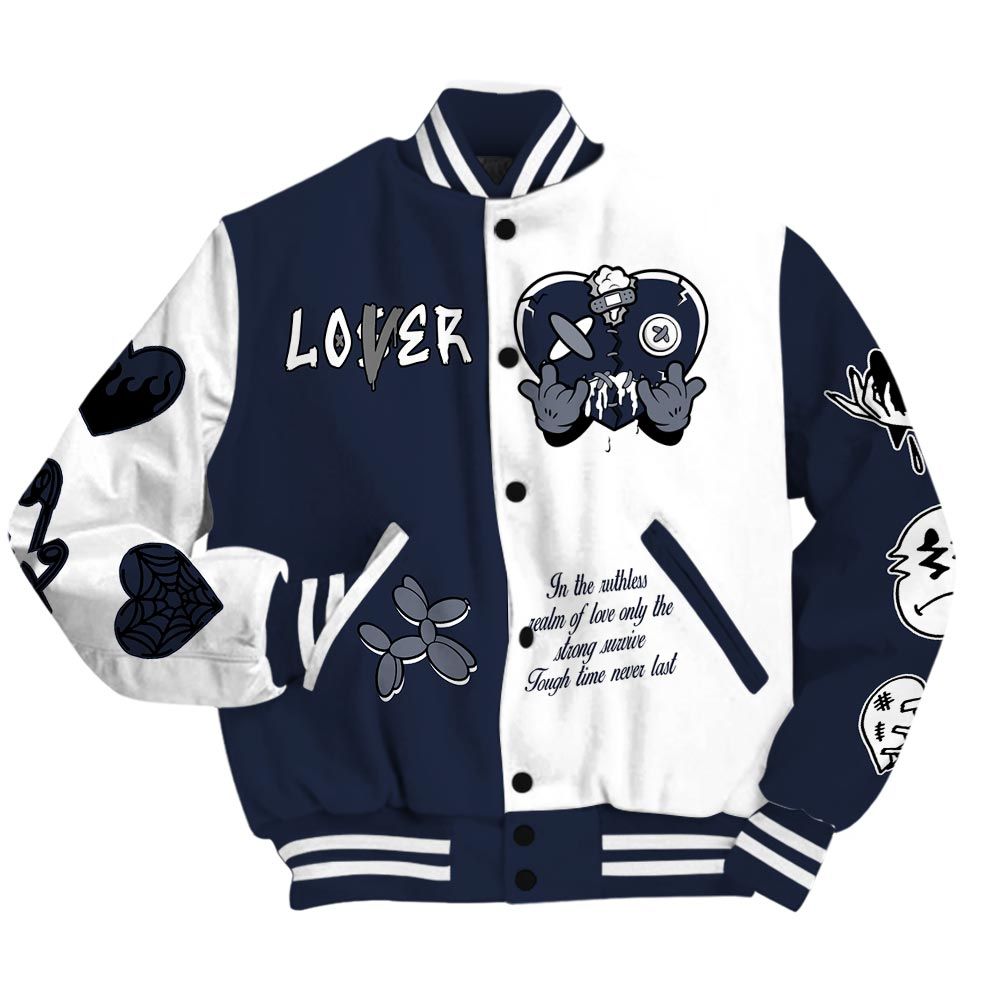 Varsity Jacket To Match Midnight Navy 13s - Loser Lover Heart F Ck Love Baseball Varsity Jacket Outfit Unisex