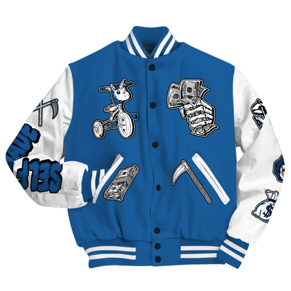 Varsity Jacket To Match French Blue 13s - Self Make Skeleton All Over Print