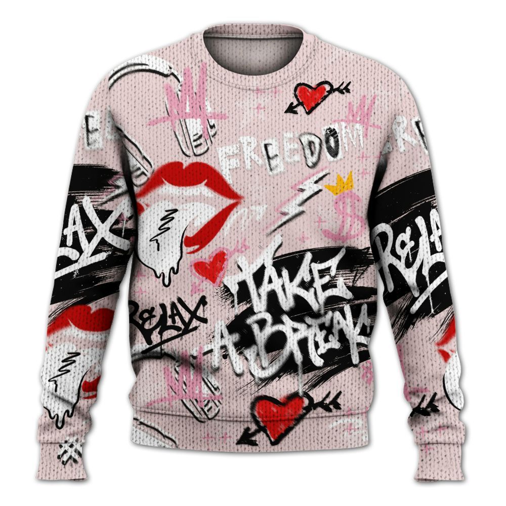 Knitted Sweater To Match Dunk Low KD 17 Aunt Pearl - Take Break Freedom Graffiti Streetwear