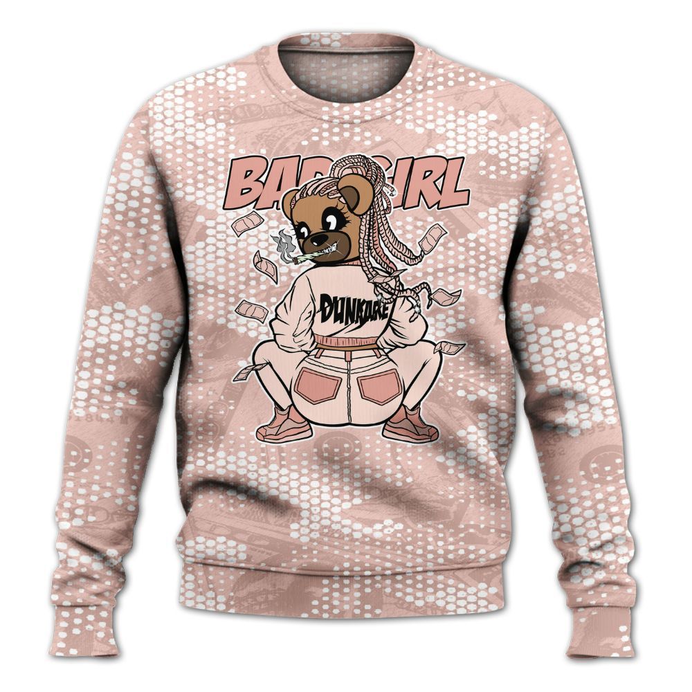 Sweatshirt To Match Low Legend Pink 11s - Rebellious Girl Bear Banknotes Art All Over Print