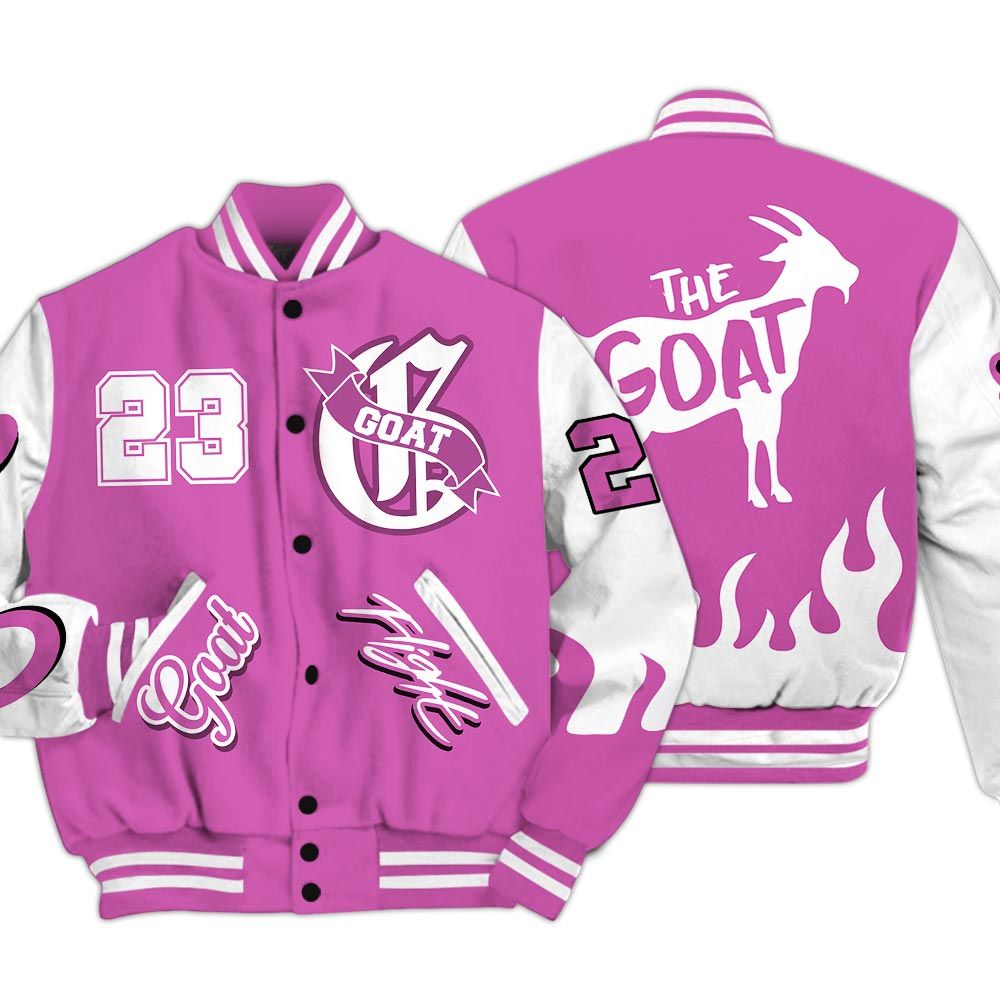 Varsity Jacket To Match Hyper Violet 4s - The G.O.A.T Flight Streetwear Baseball Varsity Jacket Unisex Outfit