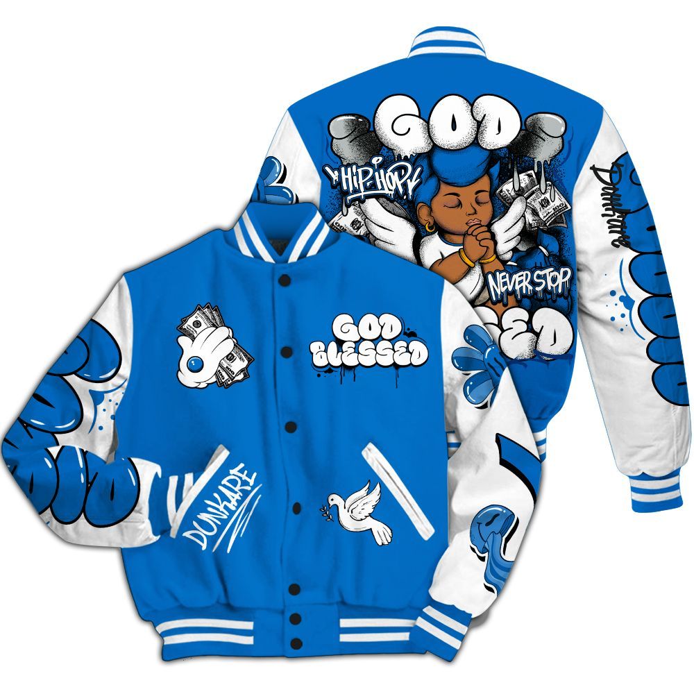 Varsity Jacket To Match Blueberry 12s - God Blessed All Over Print