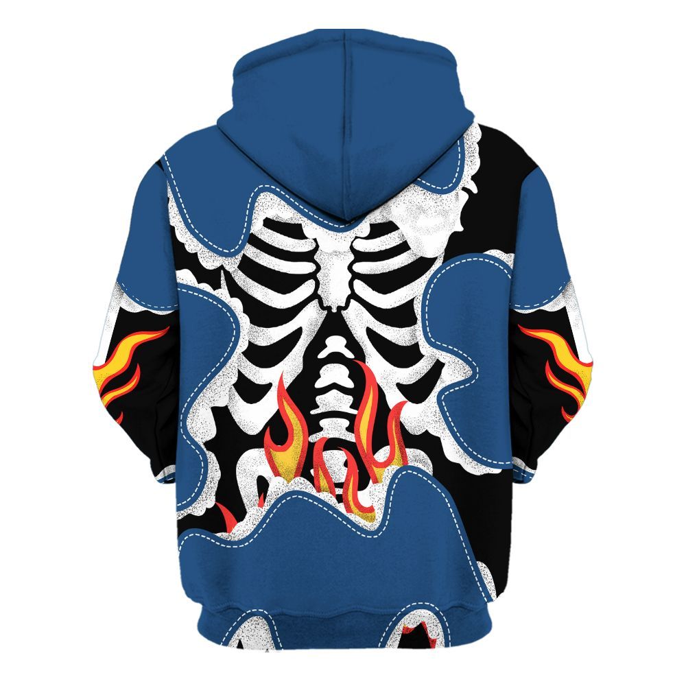 Hoodie To Match High OG Midnight Navy 1s - Skeleton Burning Heart Drip All Over Print
