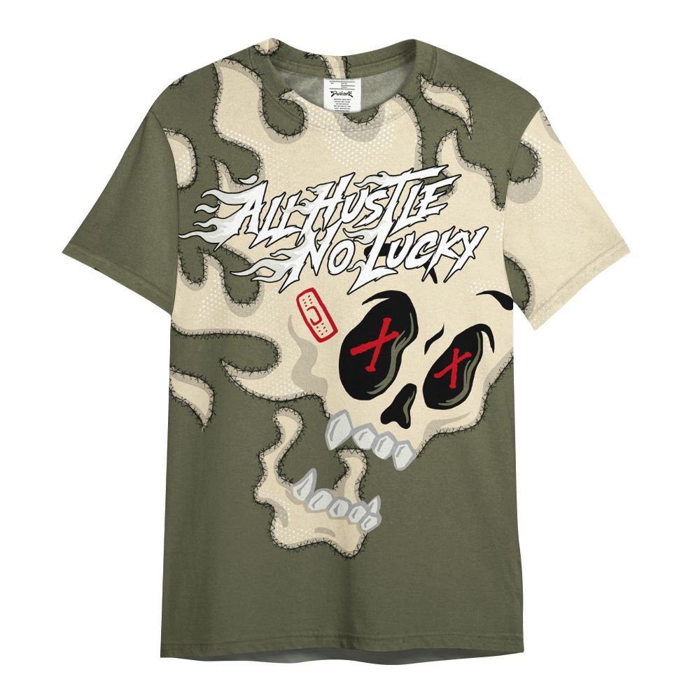 Shirt To Match Travis Scott Low OG Medium Olive 1s - All Hustle No Lucky Skull All Over Print