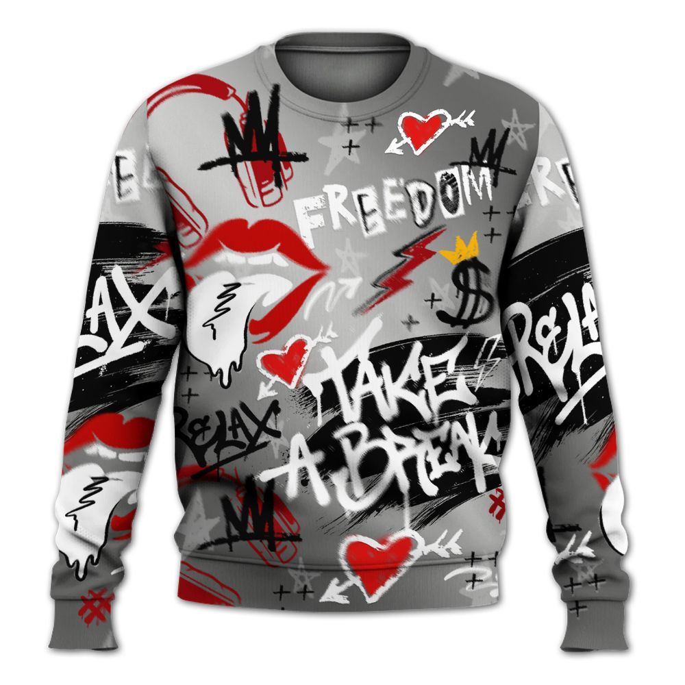 Sweatshirt To Match Metallic Silver 14s - Take Break Freedom Graffiti Streetwear All Over Print