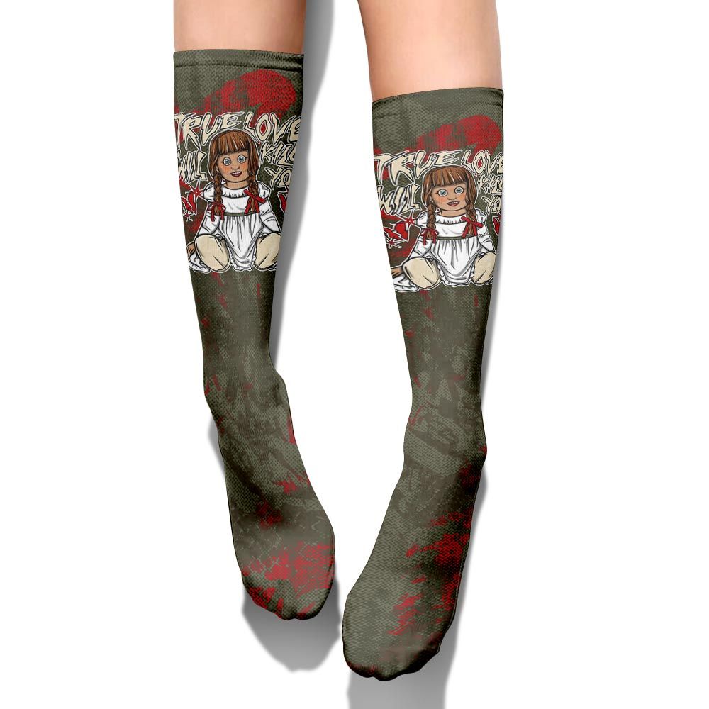 Sock To Match Travis Scott Low OG Medium Olive 1s - Genuine Loves Bear Halloween Heart Grunge